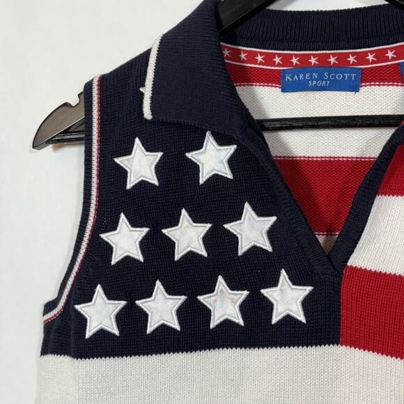Vintage Karen Scott American Flag Sweater Vest NEW V-Neck Patriotic USA Small - Picture 5 of 8